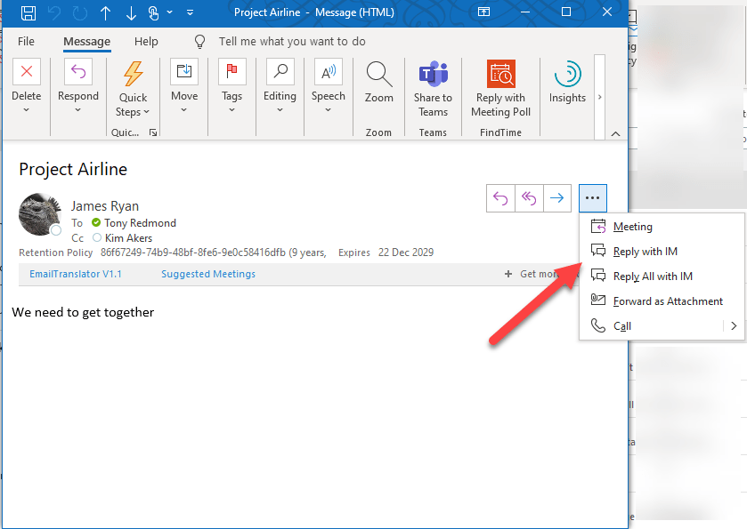 i moved an email in outlook for mac 15.32 and now i can